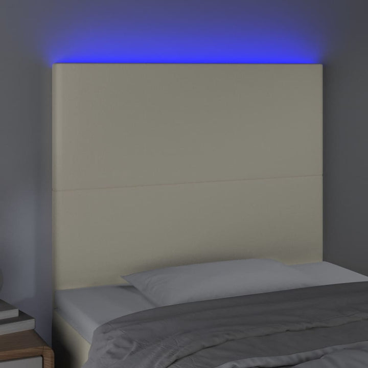 sengegavl med LED-lys 80x5x118/128 cm kunstlæder cremefarvet