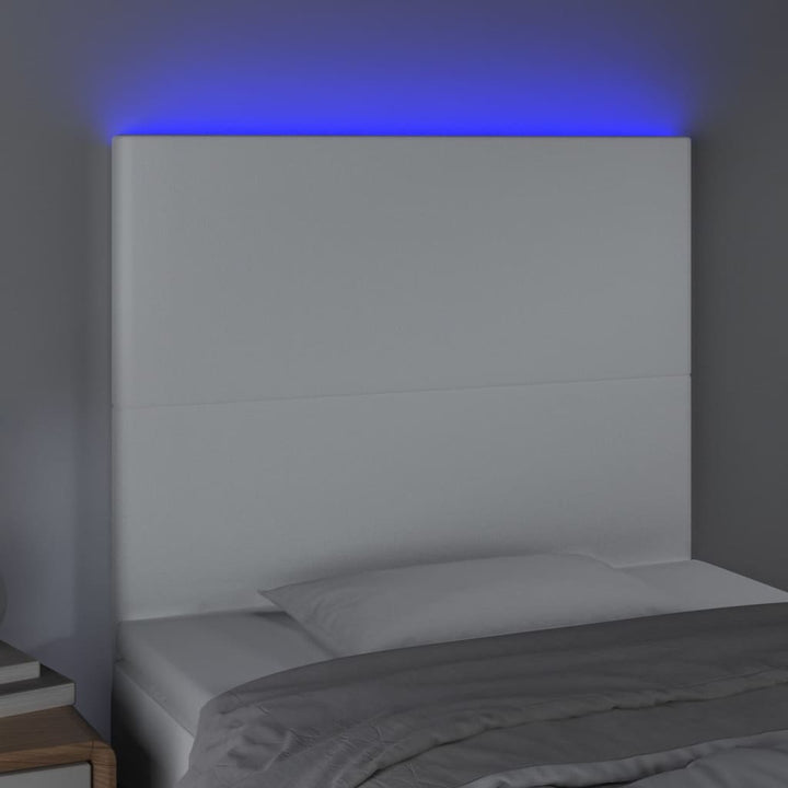 sengegavl med LED-lys 90x5x118/128 cm kunstlæder hvid