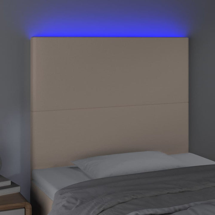 sengegavl med LED-lys 90x5x118/128 cm kunstlæder cappuccino