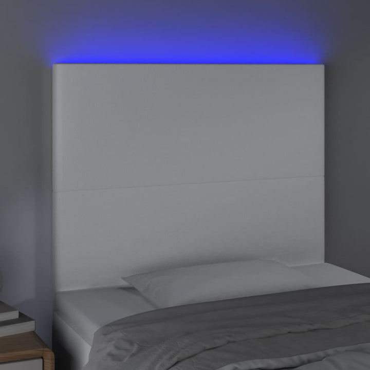 sengegavl med LED-lys 100x5x118/128 cm kunstlæder hvid