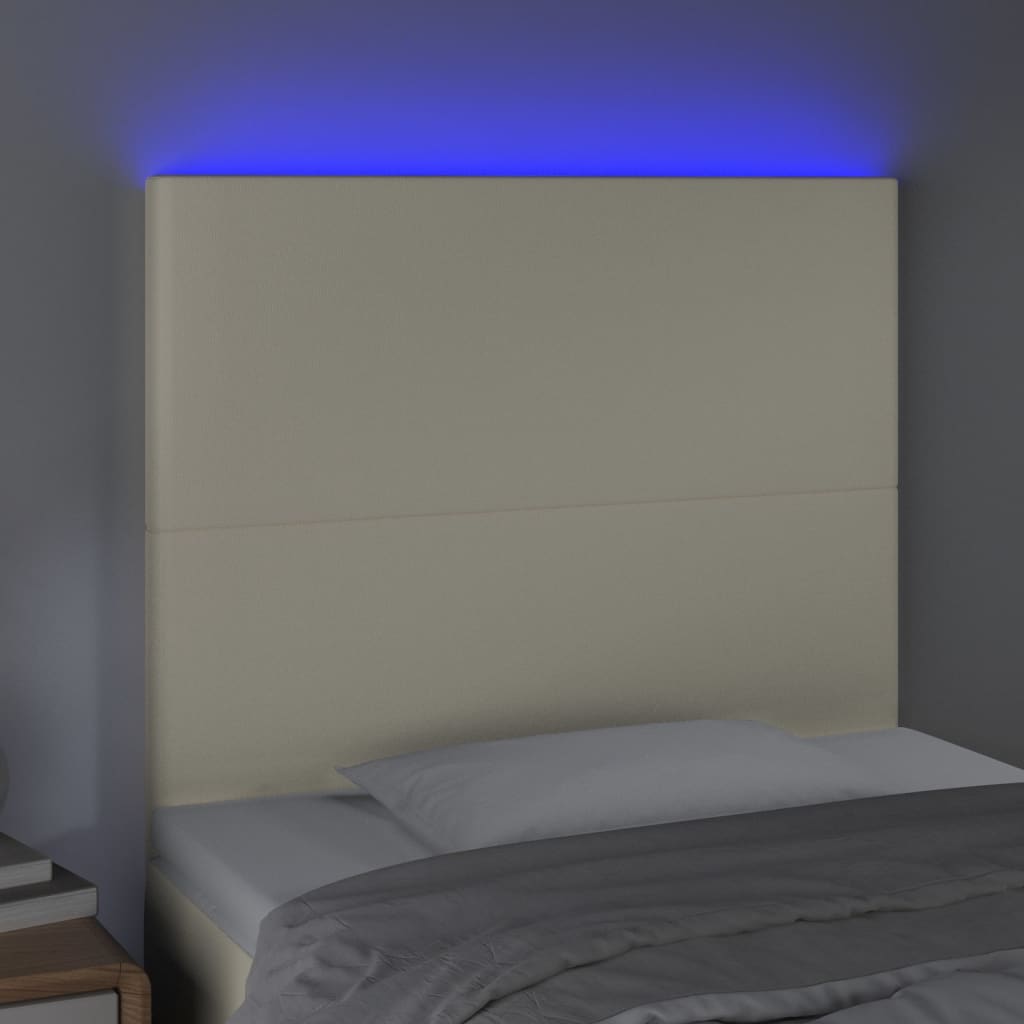 sengegavl med LED-lys 100x5x118/128 cm kunstlæder cremefarvet
