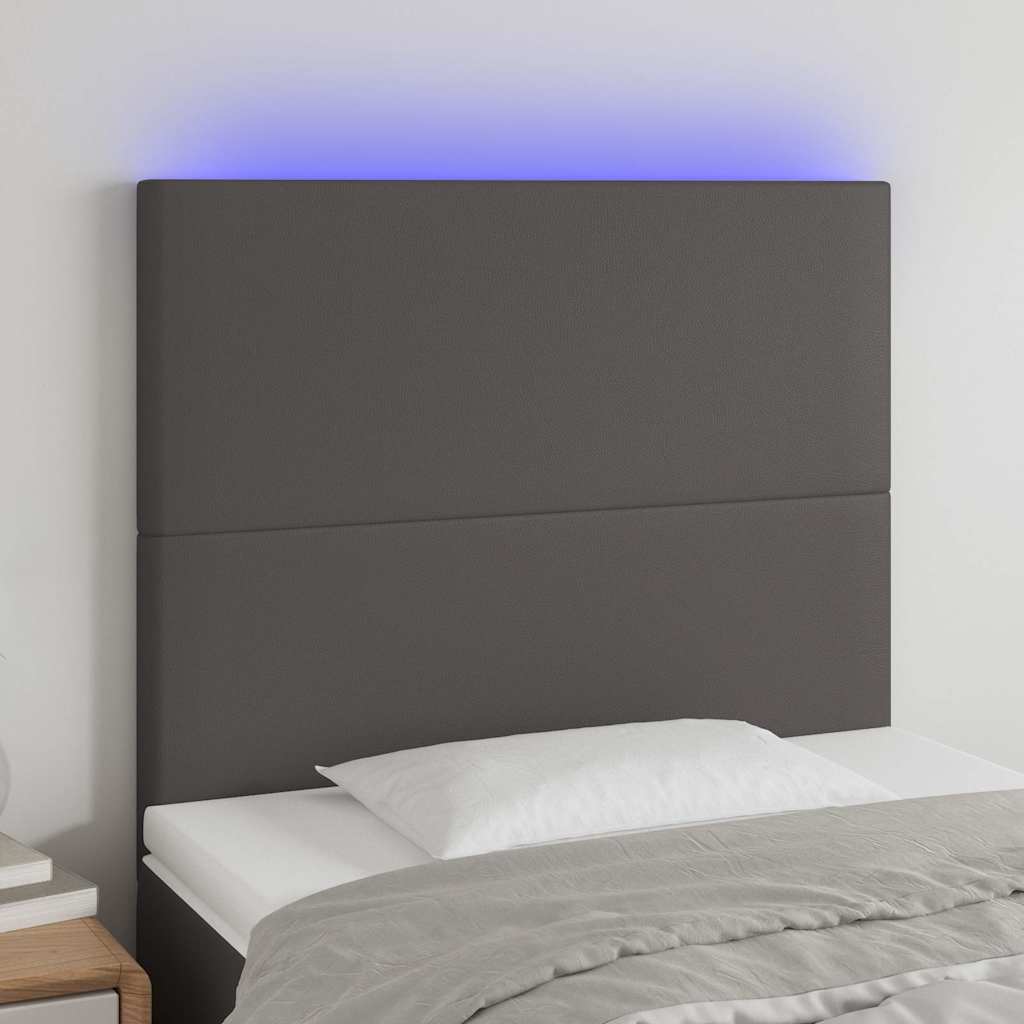 sengegavl med LED-lys 100x5x118/128 cm kunstlæder grå