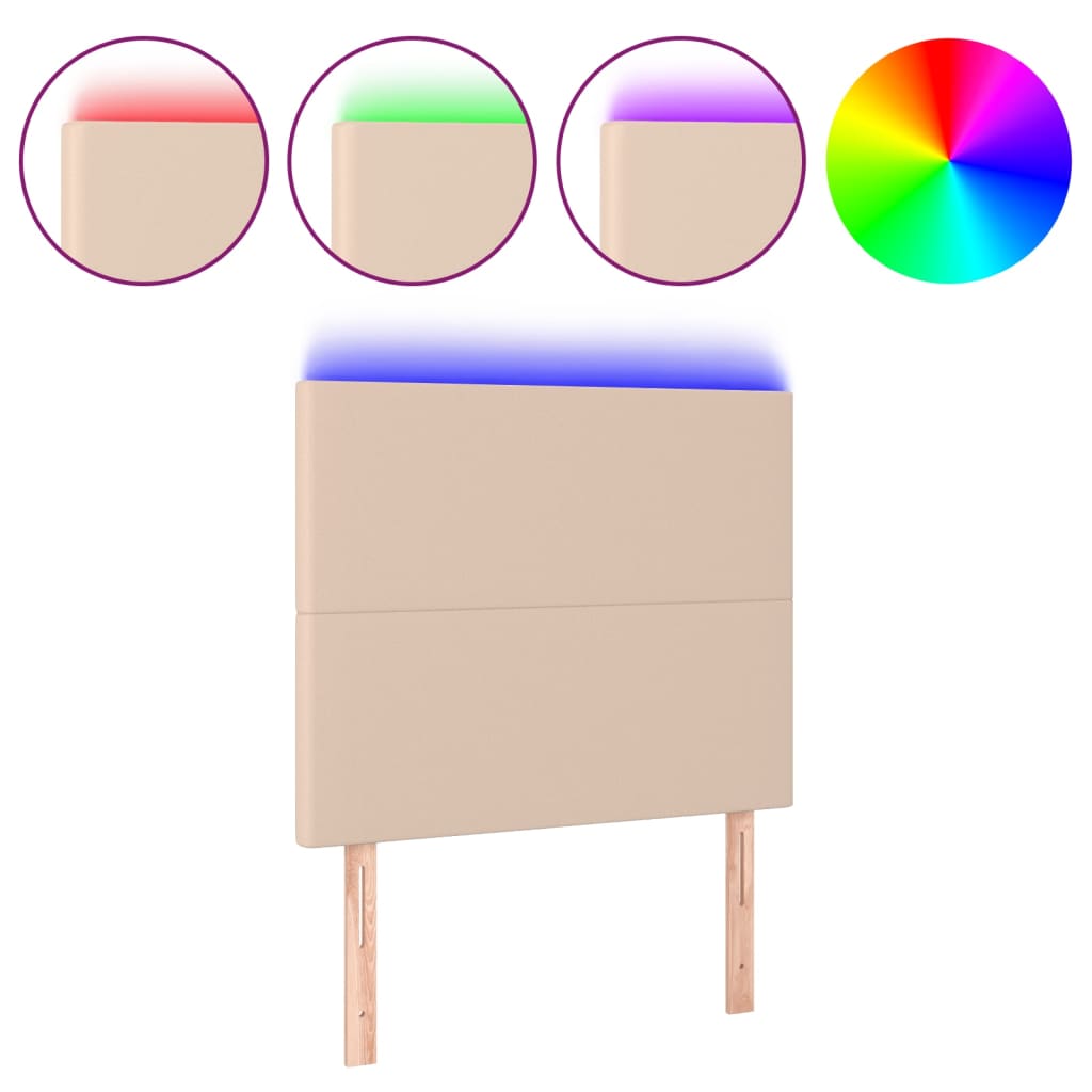 sengegavl med LED-lys 100x5x118/128 cm kunstlæder cappuccino