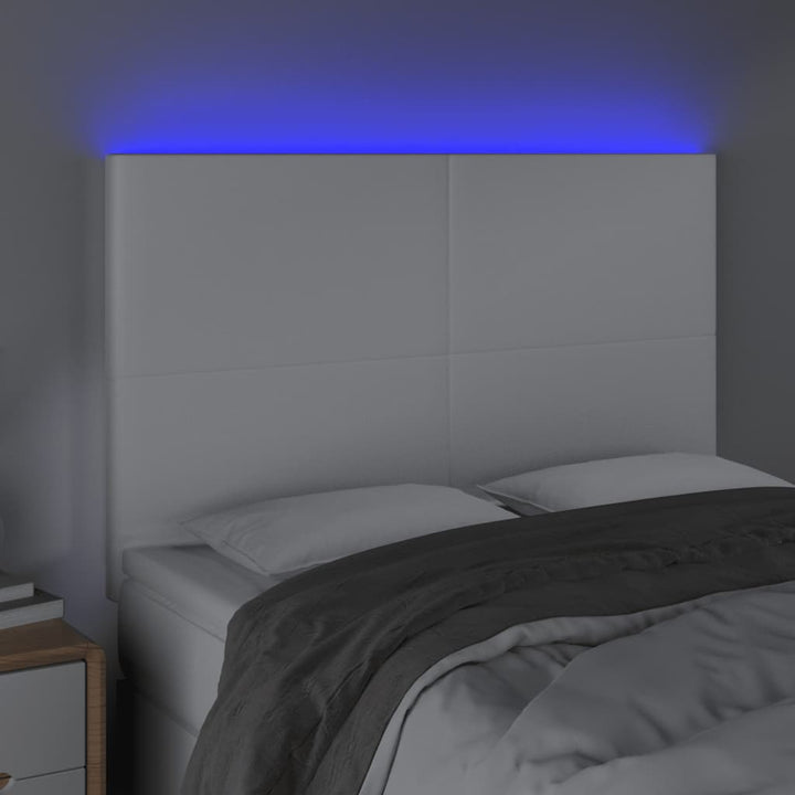 sengegavl med LED-lys 144x5x118/128 cm kunstlæder hvid