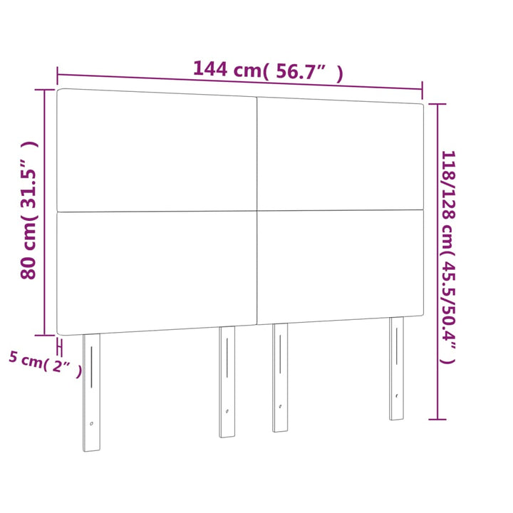 sengegavl med LED-lys 144x5x118/128 cm kunstlæder hvid