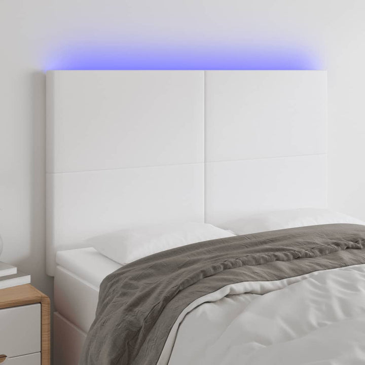 sengegavl med LED-lys 144x5x118/128 cm kunstlæder hvid