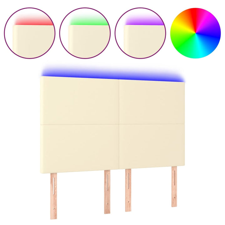 sengegavl med LED-lys 144x5x118/128 cm kunstlæder cremefarvet
