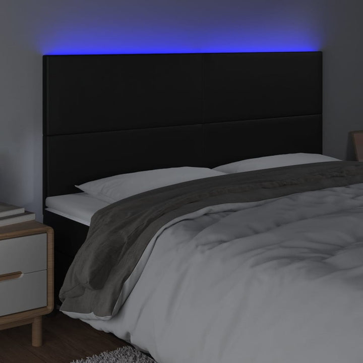 sengegavl med LED-lys 160x5x118/128 cm kunstlæder sort