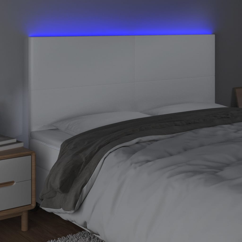 sengegavl med LED-lys 160x5x118/128 cm kunstlæder hvid