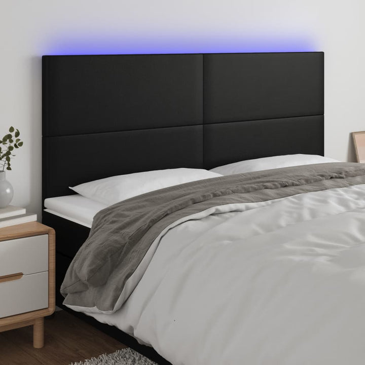 sengegavl med LED-lys 180x5x118/128 cm kunstlæder sort