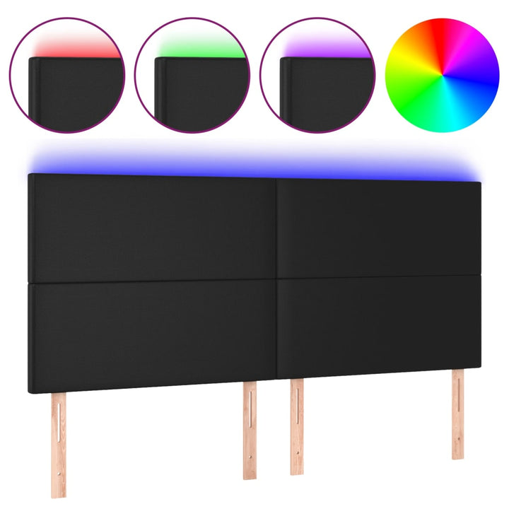 sengegavl med LED-lys 200x5x118/128 cm kunstlæder sort