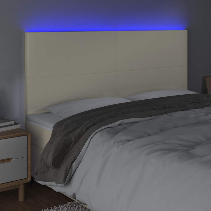 sengegavl med LED-lys 200x5x118/128 cm kunstlæder cremefarvet