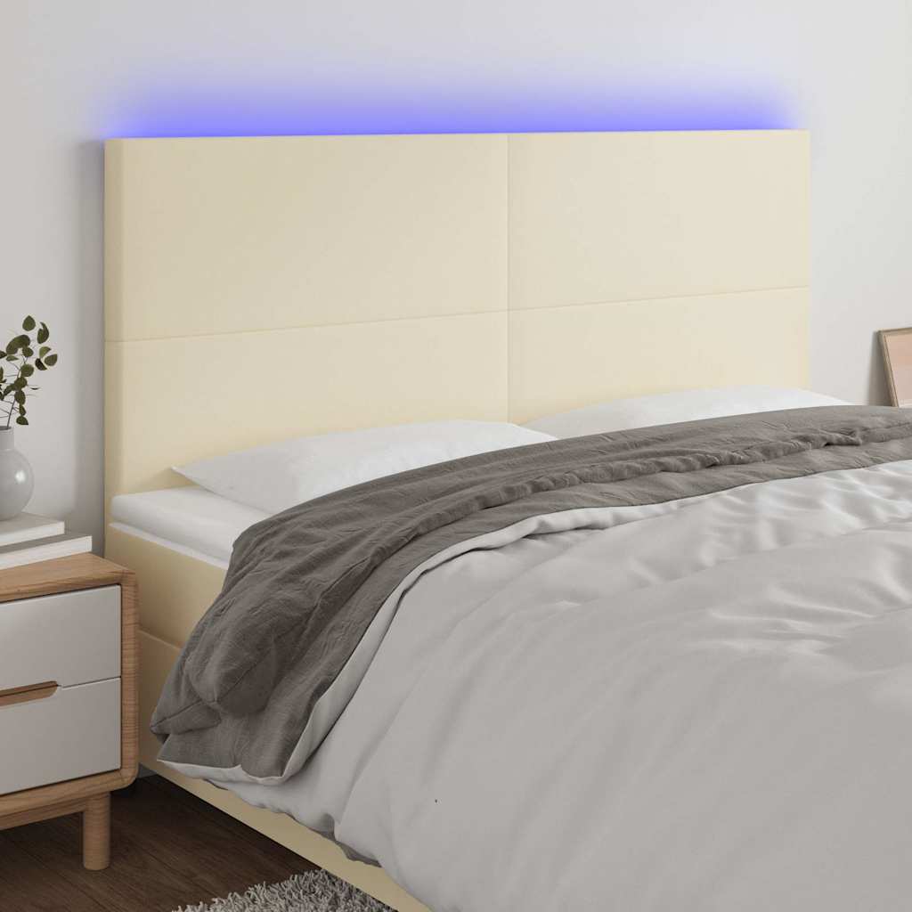 sengegavl med LED-lys 200x5x118/128 cm kunstlæder cremefarvet