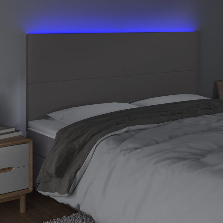 sengegavl med LED-lys 200x5x118/128 cm kunstlæder grå