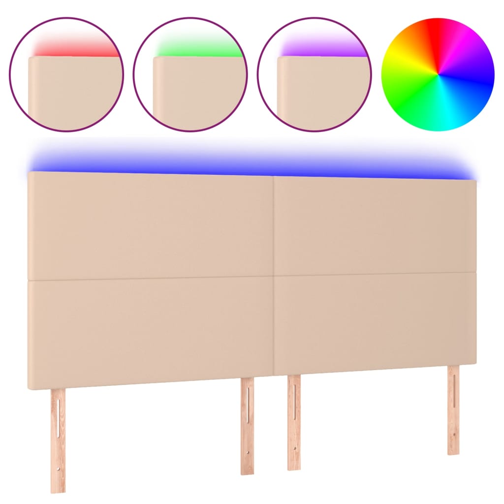 sengegavl med LED-lys 200x5x118/128 cm kunstlæder cappuccino