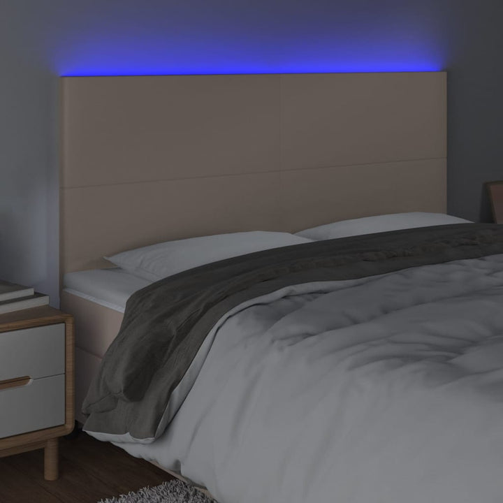 sengegavl med LED-lys 200x5x118/128 cm kunstlæder cappuccino