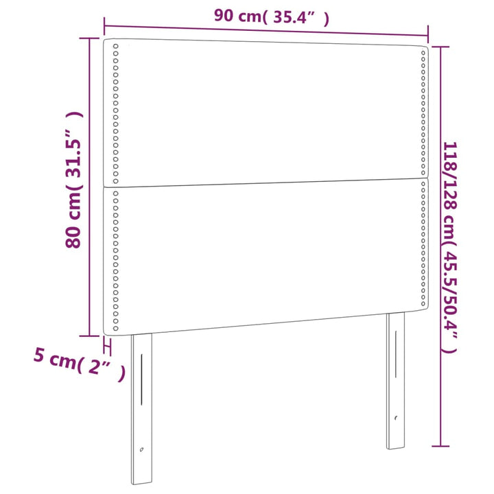 sengegavl med LED-lys 90x5x118/128 cm stof mørkegrå