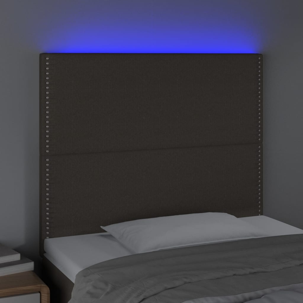 sengegavl med LED-lys 90x5x118/128 cm stof gråbrun