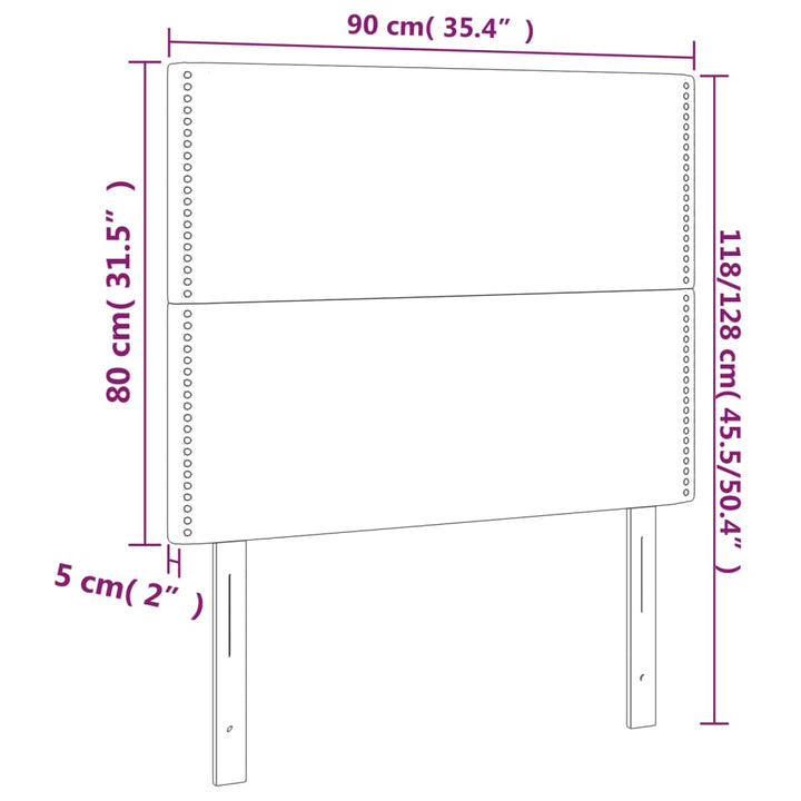 sengegavl med LED-lys 90x5x118/128 cm stof blå