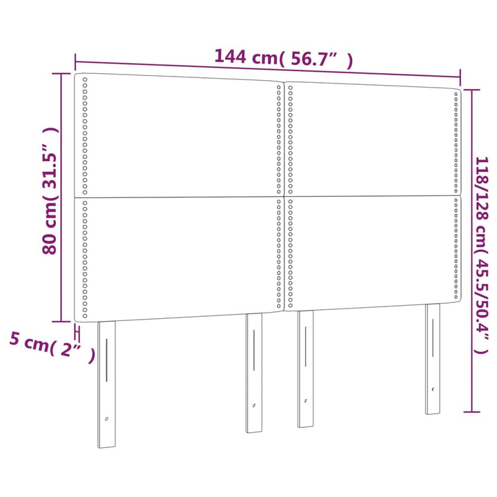 sengegavl med LED-lys 144x5x118/128 cm stof mørkebrun
