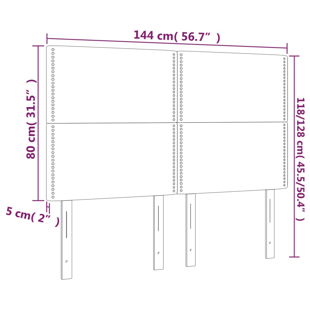 sengegavl med LED-lys 144x5x118/128 cm stof cremefarvet