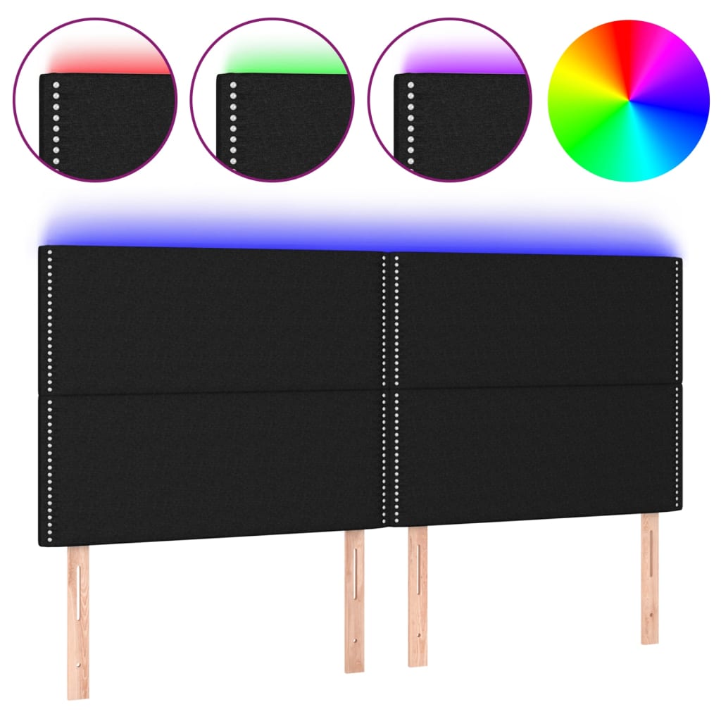 sengegavl med LED-lys 160x5x118/128 cm stof sort