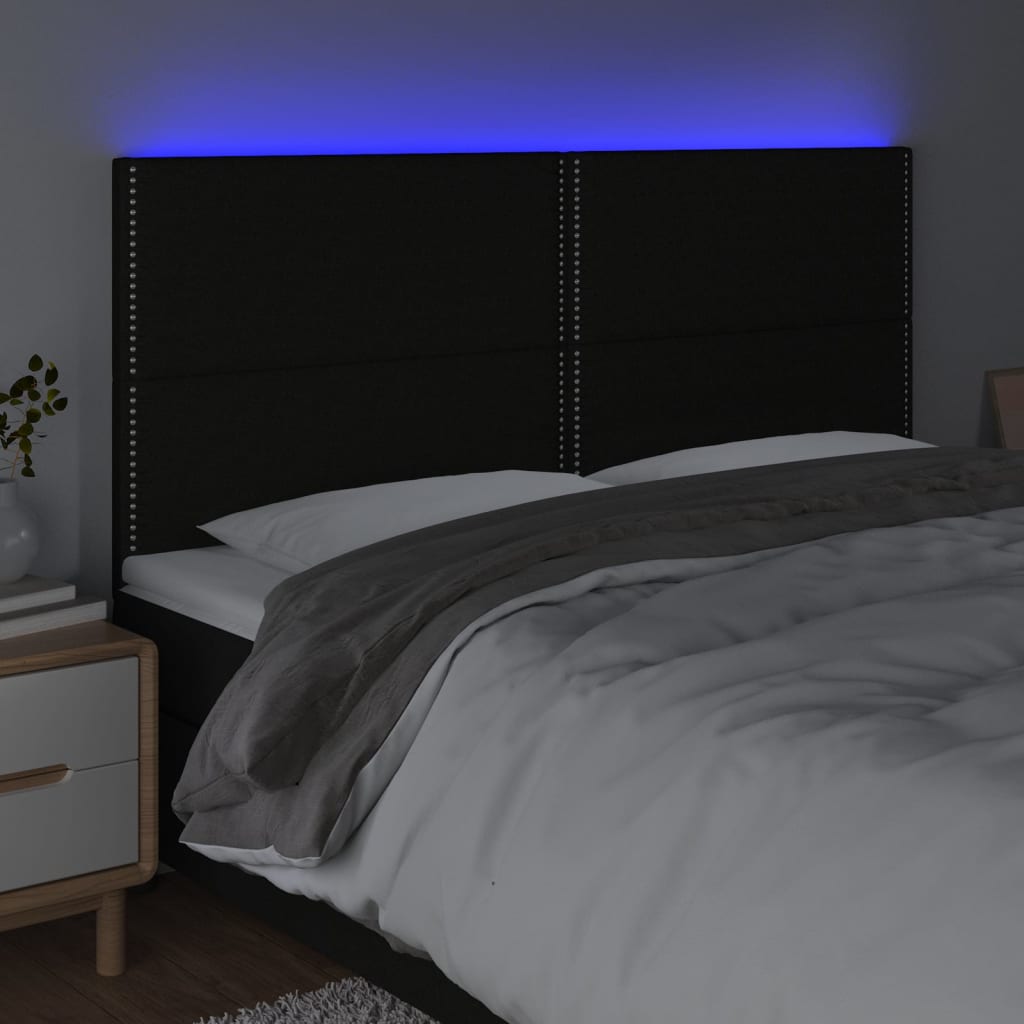sengegavl med LED-lys 160x5x118/128 cm stof sort