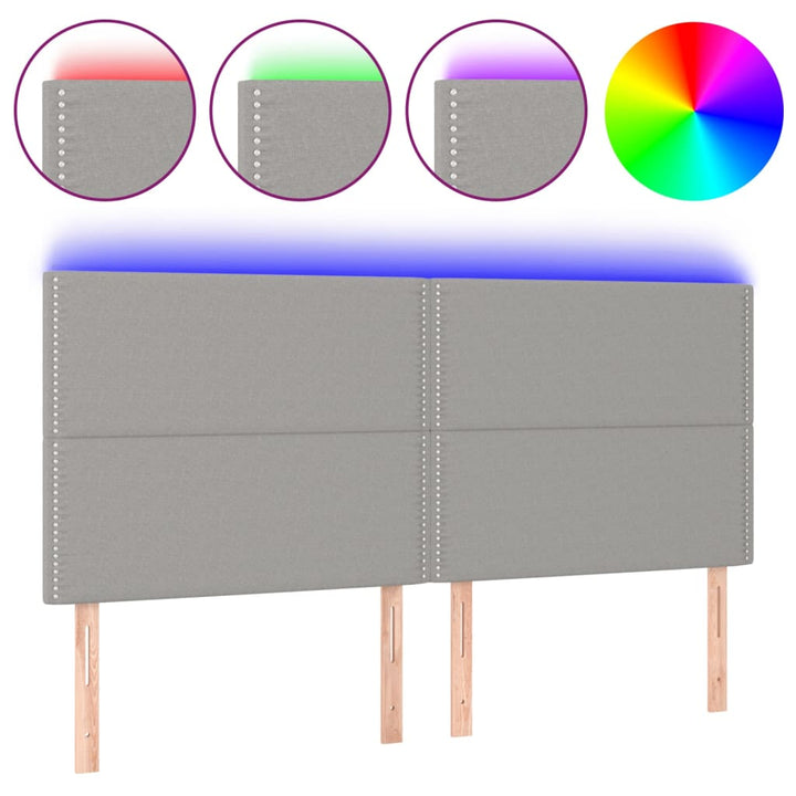 sengegavl med LED-lys 180x5x118/128 cm stof lysegrå
