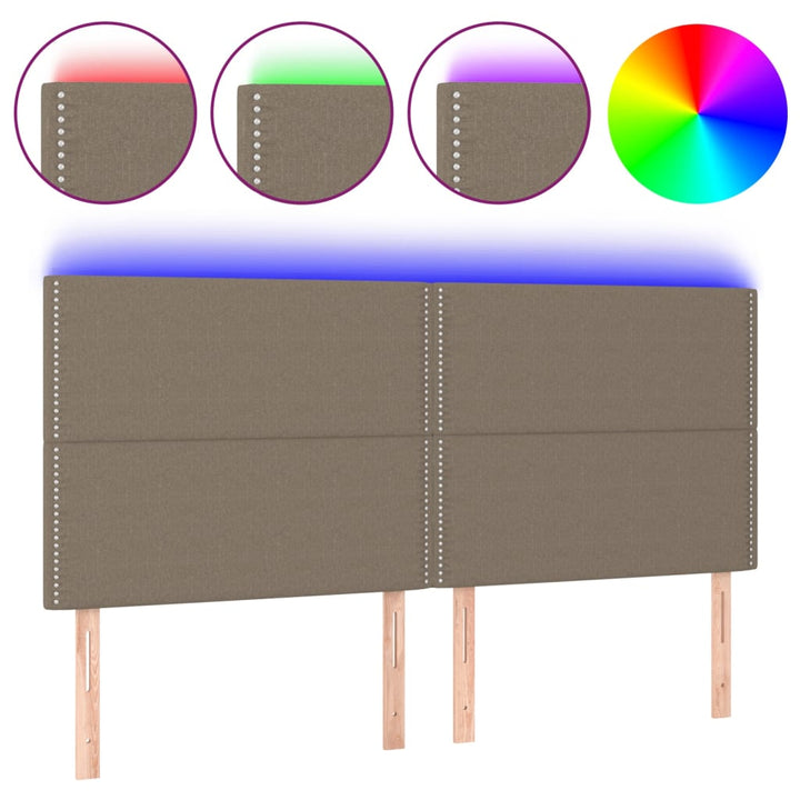 sengegavl med LED-lys 180x5x118/128 cm stof gråbrun