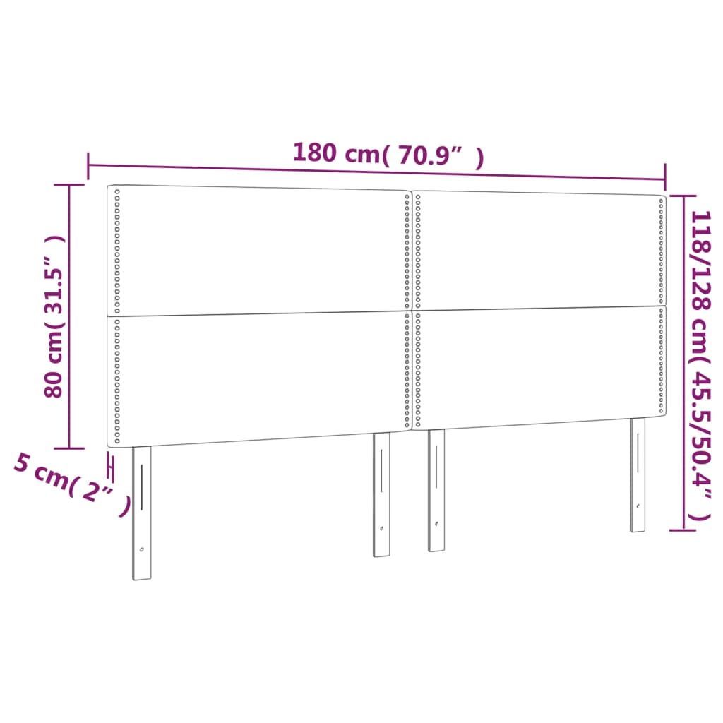 sengegavl med LED-lys 180x5x118/128 cm stof cremefarvet