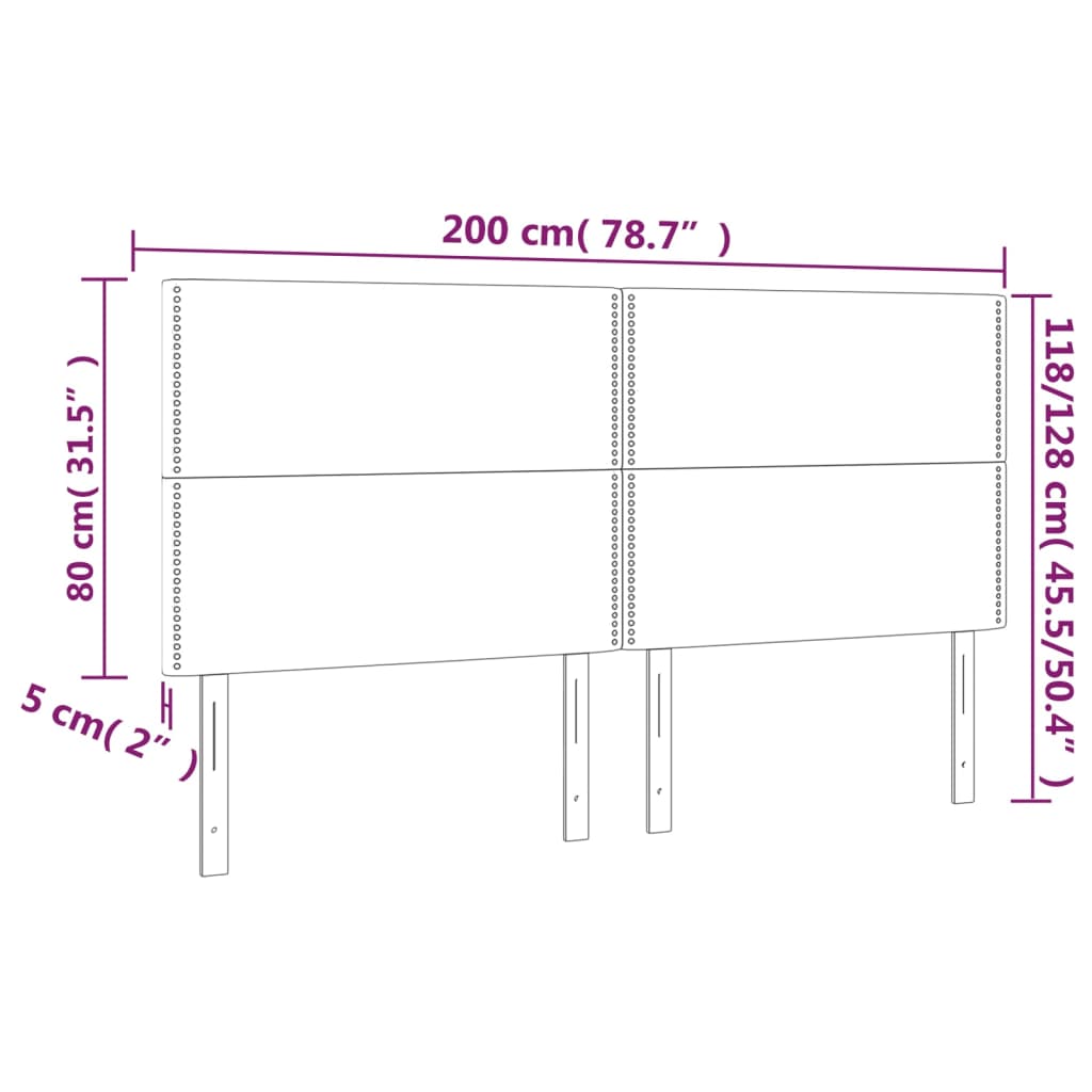 sengegavl med LED-lys 200x5x118/128 cm stof sort