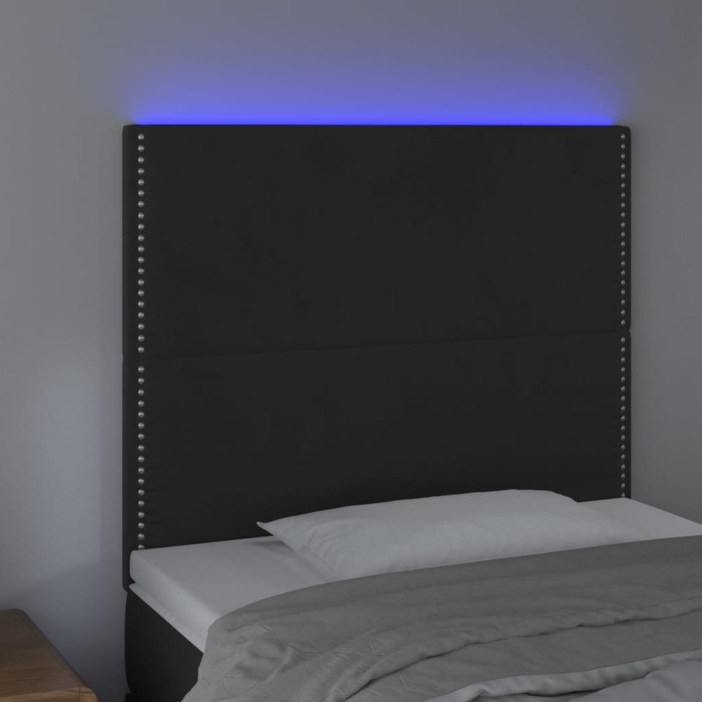 sengegavl med LED-lys 80x5x118/128 cm fløjl sort