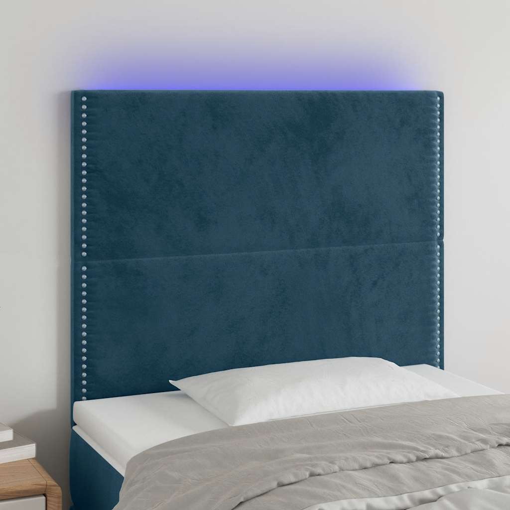 sengegavl med LED-lys 80x5x118/128 cm fløjl mørkeblå