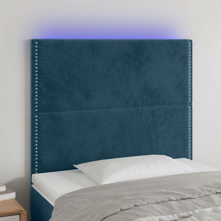 sengegavl med LED-lys 80x5x118/128 cm fløjl mørkeblå