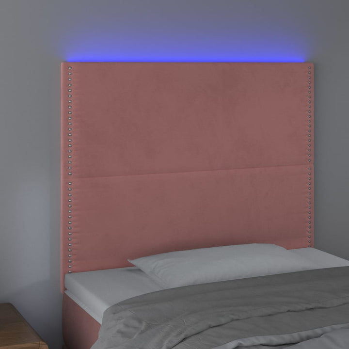 sengegavl med LED-lys 80x5x118/128 cm fløjl lyserød