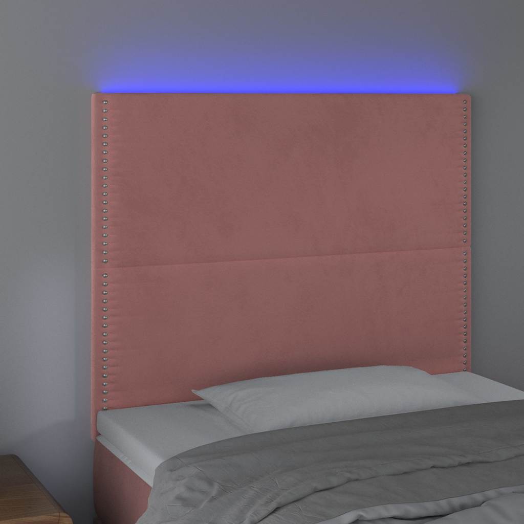 sengegavl med LED-lys 90x5x118/128 cm fløjl lyserød