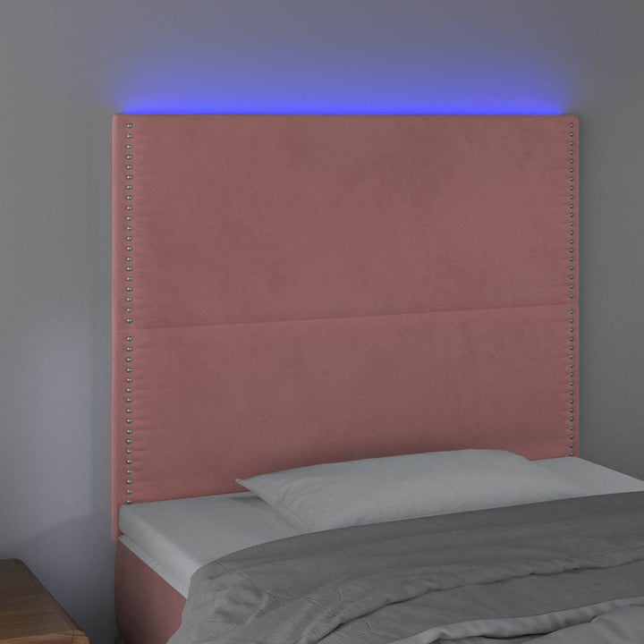 sengegavl med LED-lys 90x5x118/128 cm fløjl lyserød