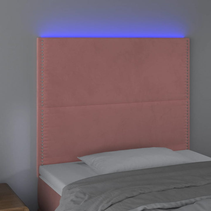 sengegavl med LED-lys 90x5x118/128 cm fløjl lyserød