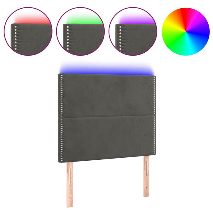 sengegavl med LED-lys 100x5x118/128 cm fløjl mørkegrå