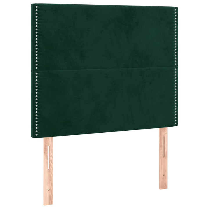 sengegavl med LED-lys 100x5x118/128 cm fløjl mørkegrøn