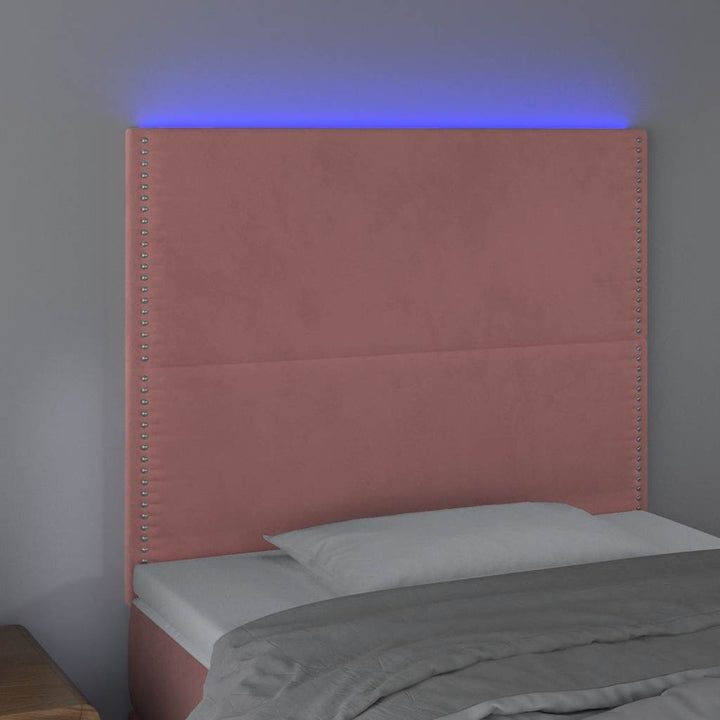 sengegavl med LED-lys 100x5x118/128 cm fløjl lyserød