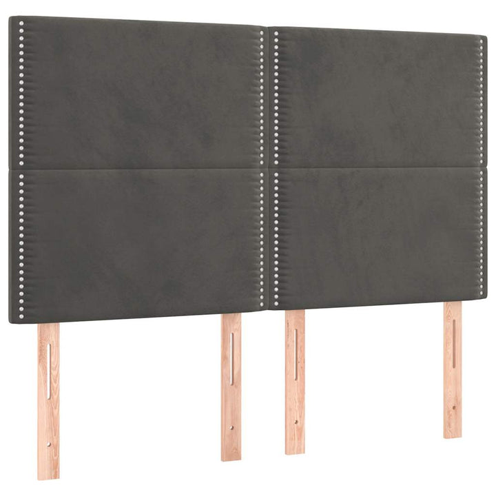 sengegavl med LED-lys 144x5x118/128 cm fløjl mørkegrå