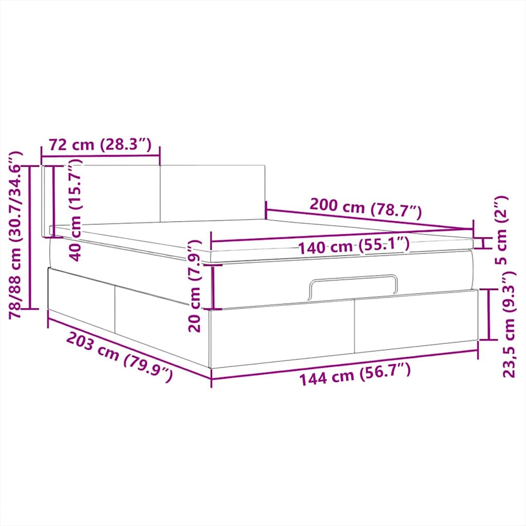 sengegavl med LED-lys 144x5x118/128 cm fløjl mørkegrå
