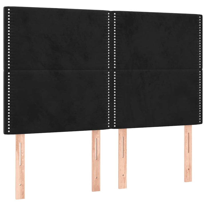 sengegavl med LED-lys 144x5x118/128 cm fløjl sort