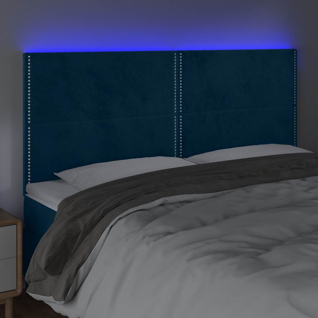 sengegavl med LED-lys 160x5x118/128 cm fløjl mørkeblå