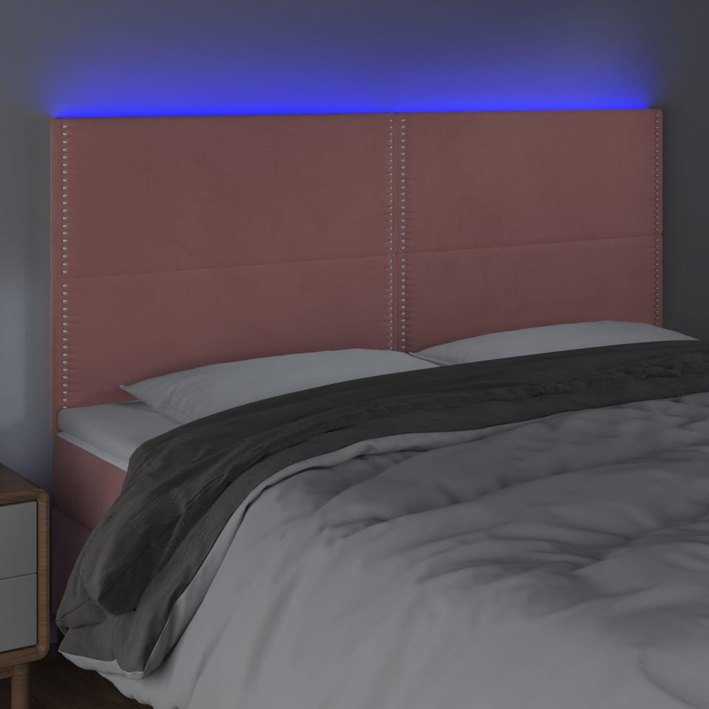 sengegavl med LED-lys 160x5x118/128 cm fløjl lyserød