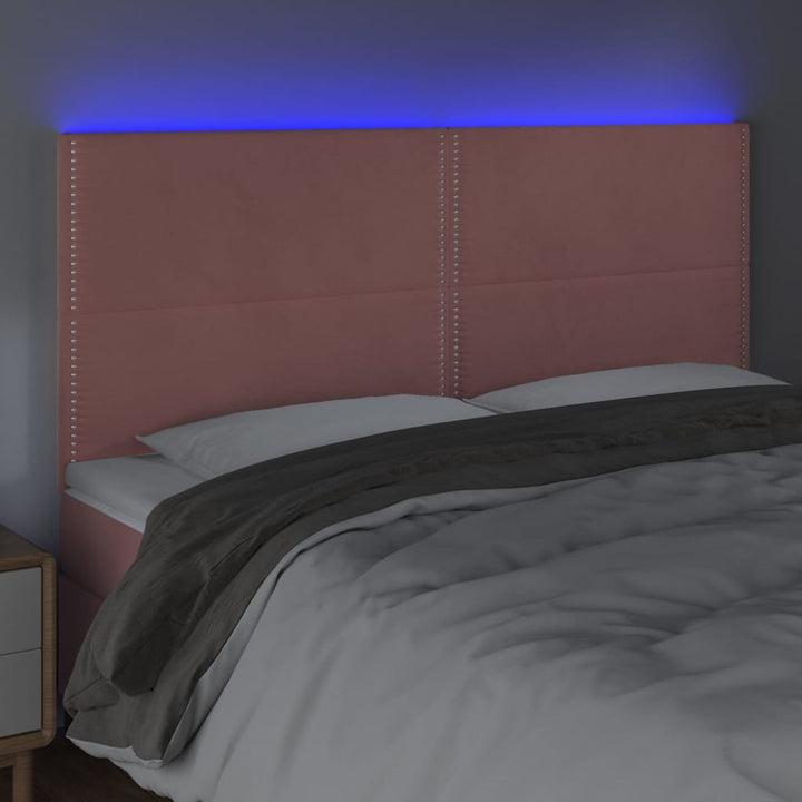 sengegavl med LED-lys 160x5x118/128 cm fløjl lyserød