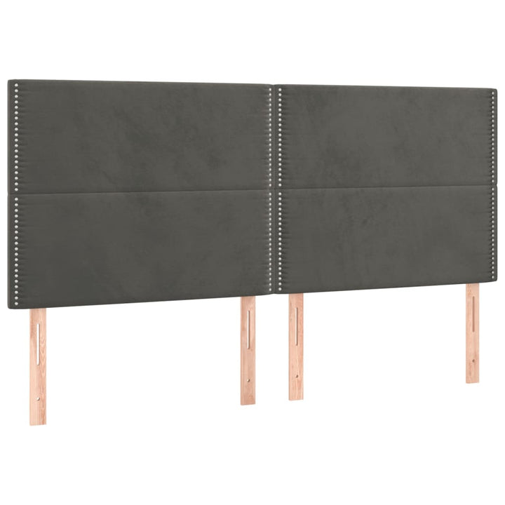 sengegavl med LED-lys 180x5x118/128 cm fløjl mørkegrå