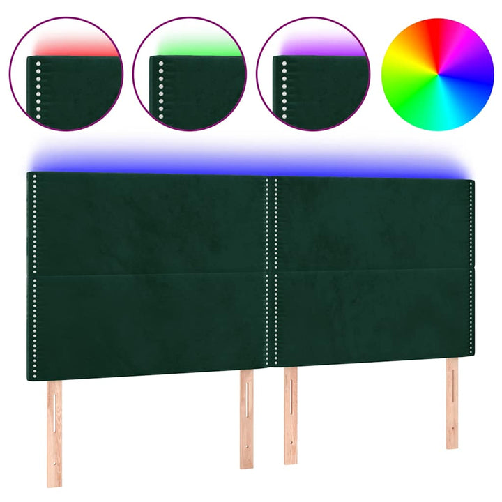 sengegavl med LED-lys 180x5x118/128 cm fløjl mørkegrøn