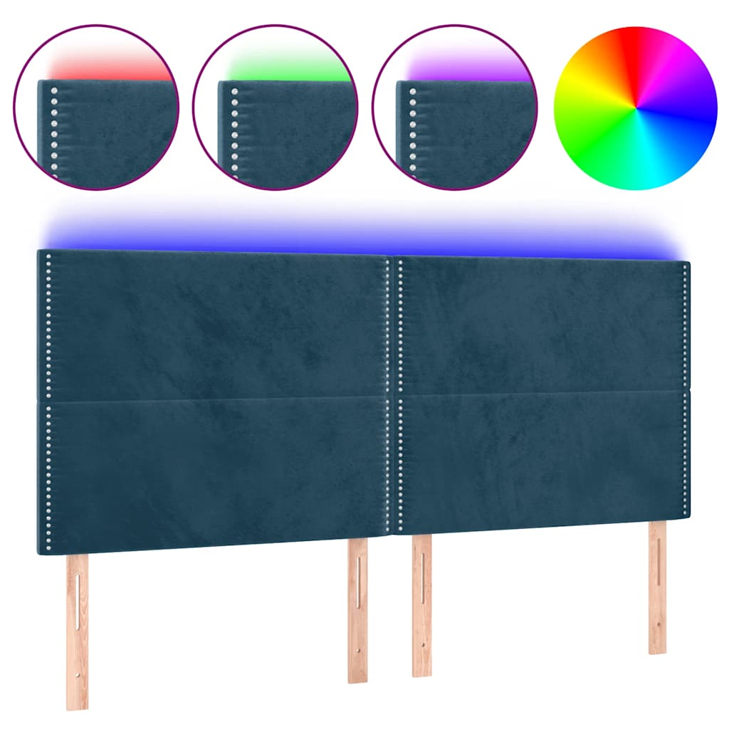 sengegavl med LED-lys 200x5x118/128 cm fløjl mørkeblå